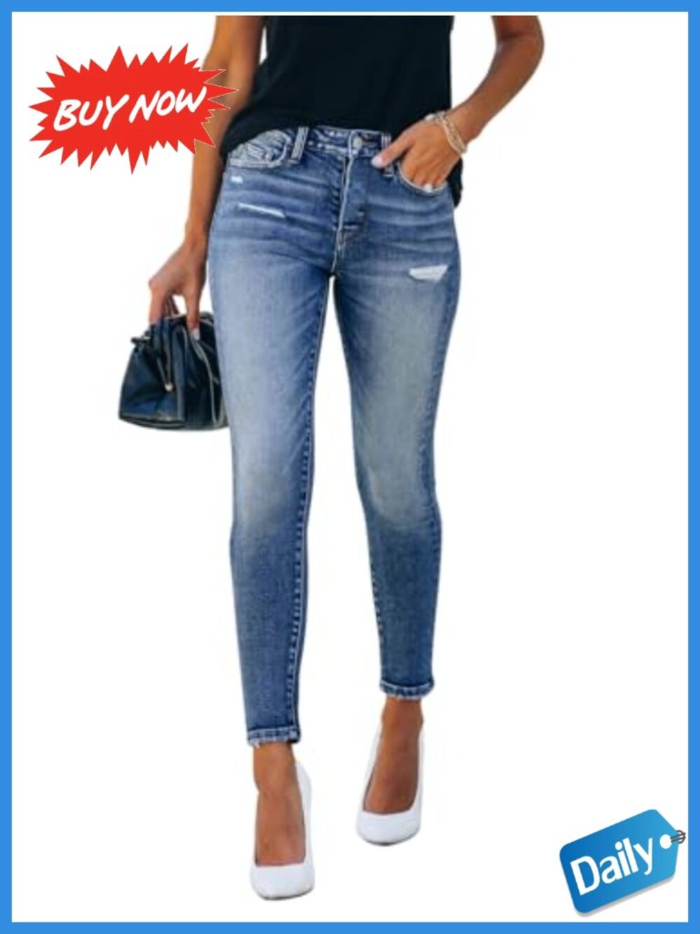KUNMI Women's Ripped Skinny Jeans Distressed Stretchy Denim Pants